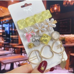 Clema pentru par metalica AGF013LL - Auriu cu Perle si Strasuri, Set 4 bucati